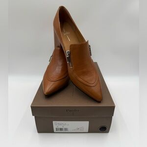 Paolo Women's Brown Leather Heels with Zipper Detail